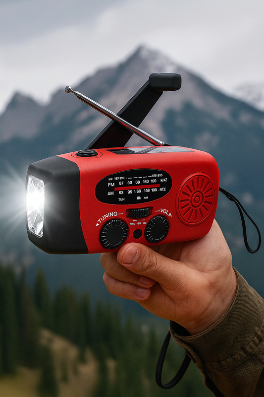 Lampe torche, radio solaire et manivelle 4 en 1 pour l'autonomie