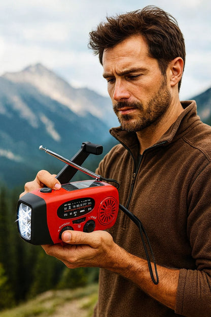 Lampe torche, radio solaire et manivelle 4 en 1 pour l'autonomie